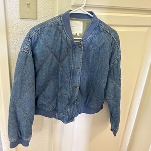 Anthropologie Lindy Quilted Denim Bomber Jacket in Indigo size Medium